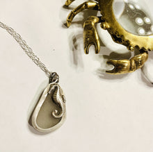 Load image into Gallery viewer, White Sea Glass Pendant with Seahorse (medium size sea glass)
