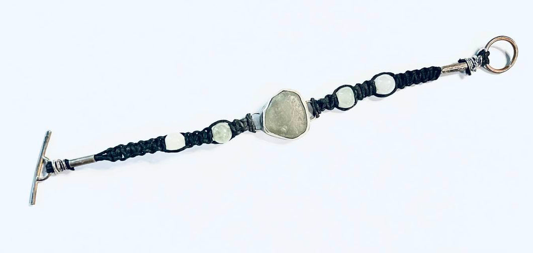 Black Macrame Bracelet with Sea Foam Green Sea Glass